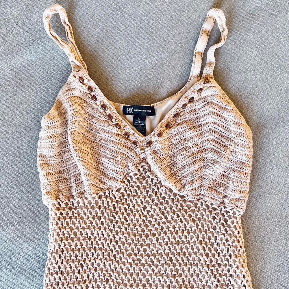 INC Fishnet Crochet Beaded Tank Top Boho Festival Beach Coverup Size L